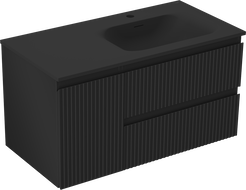Mexen Rivel armoire de salle de bain 90 cm avec lavabo Vela à droite, 2S, 1D, rainurée, noir mat - 91A23-09047-3-BBFFF71-W23P71