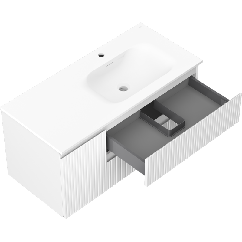 Mexen Rivel armoire de salle de bain 100 cm avec lavabo Vela droit, 2S, 1D, rainurée, blanc mat - 91A23-10047-3-BBFFF01-W23P01