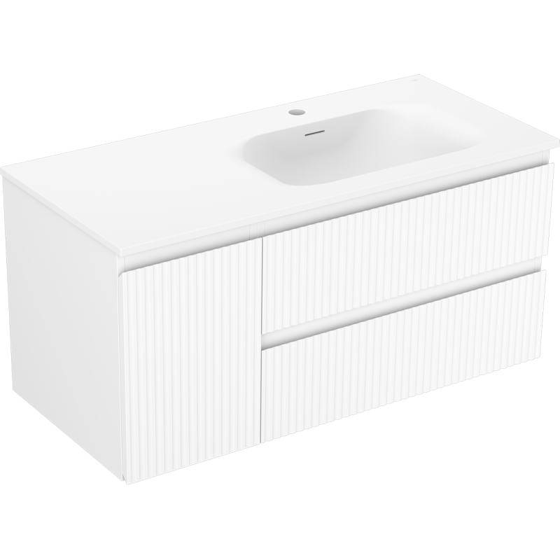 Mexen Rivel armoire de salle de bain 100 cm avec lavabo Vela droit, 2S, 1D, rainurée, blanc mat - 91A23-10047-3-BBFFF01-W23P01