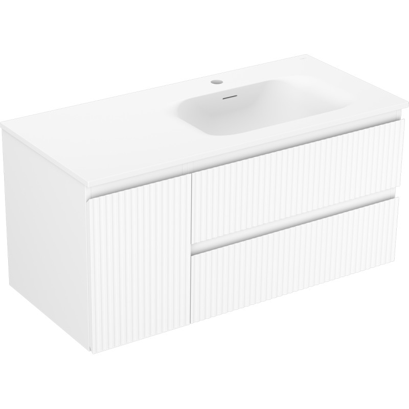 Mexen Rivel armoire de salle de bain 100 cm avec lavabo Vela droit, 2T, 1P, rainurée, blanc mat - 91A23-10047-3-BBFFF01-W23P01