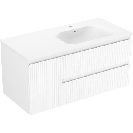 Mexen Rivel armoire de salle de bain 100 cm avec lavabo Vela droit, 2S, 1D, rainurée, blanc mat - 91A23-10047-3-BBFFF01-W23P01