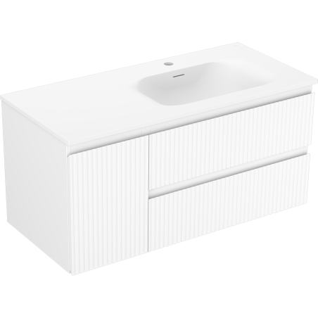 Mexen Rivel armoire de salle de bain 100 cm avec lavabo Vela droit, 2T, 1P, rainurée, blanc mat - 91A23-10047-3-BBFFF01-W23P01