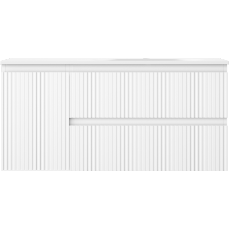 Mexen Rivel armoire de salle de bain 100 cm avec lavabo Vela droit, 2S, 1D, rainurée, blanc mat - 91A23-10047-3-BBFFF01-W23P01