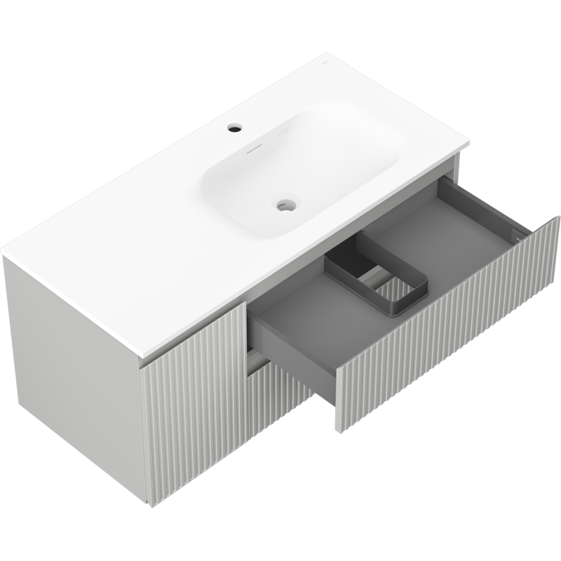 Mexen Rivel meuble de salle de bain 100 cm avec lavabo Vela à droite, 2S, 1D, cannelé, gris/blanc mat