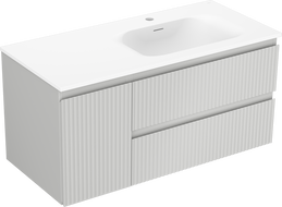 Mexen Rivel meuble de salle de bain 100 cm avec lavabo Vela à droite, 2S, 1D, cannelé, gris/blanc mat