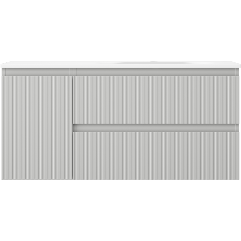 Mexen Rivel meuble de salle de bain 100 cm avec lavabo Vela à droite, 2S, 1D, cannelé, gris/blanc mat