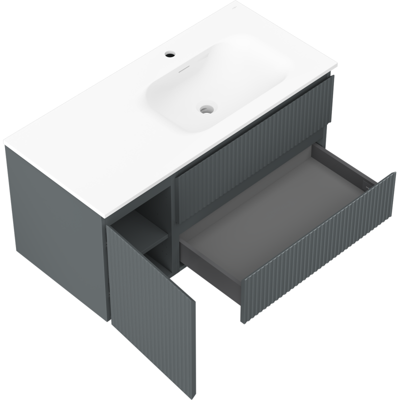 Mexen Rivel meuble de salle de bain 100 cm avec lavabo Vela droit, 2S, 1D, rainuré, graphite/blanc mat