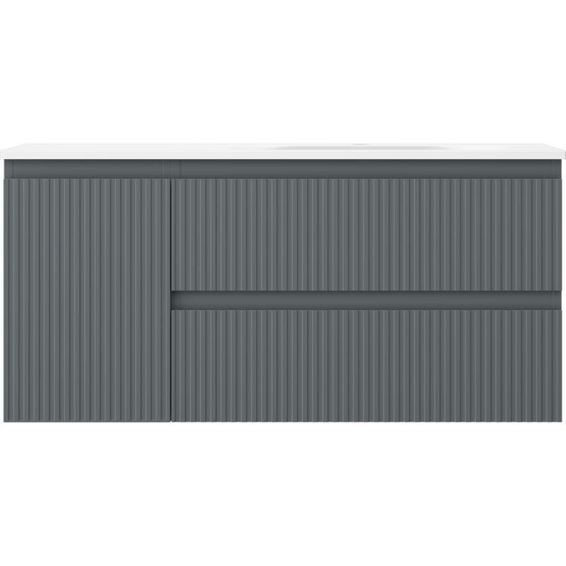 Mexen Rivel meuble de salle de bain 100 cm avec lavabo Vela droit, 2S, 1D, rainuré, graphite/blanc mat