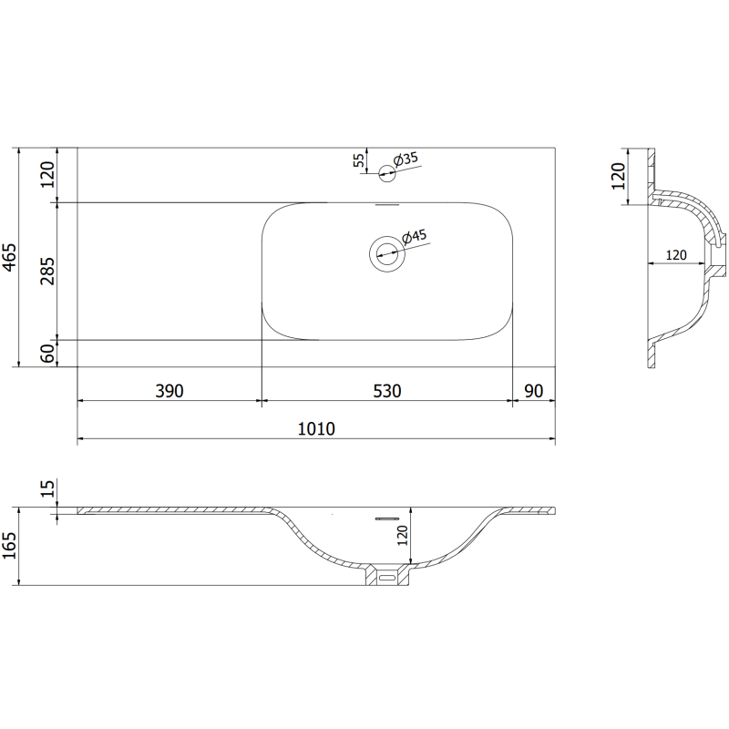 Mexen Rivel meuble de salle de bain 100 cm avec lavabo Vela droit, 2S, 1D, rainuré, graphite/blanc mat