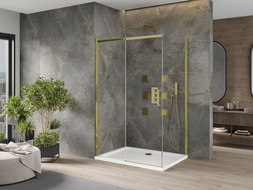 Mexen Omega cabine de douche coulissante 130 x 80 cm, transparent, dorée + receveur plat - 825-130-080-50-00-4010