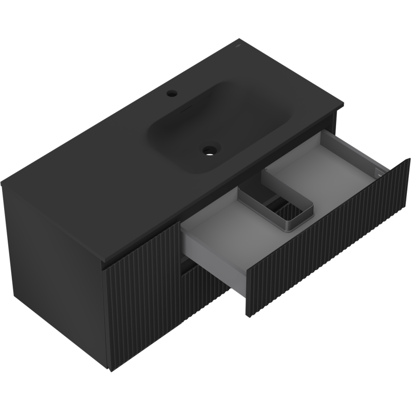 Mexen Rivel meuble de salle de bain 120 cm avec lavabo Vela à droite, 2S, 1D, rainuré, noir mat - 91A23-10047-3-BBFFF71-W23P71