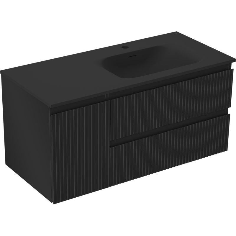 Mexen Rivel meuble de salle de bain 120 cm avec lavabo Vela à droite, 2S, 1D, rainuré, noir mat - 91A23-10047-3-BBFFF71-W23P71