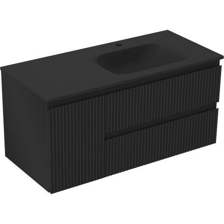Mexen Rivel meuble de salle de bain 120 cm avec lavabo Vela à droite, 2S, 1D, rainuré, noir mat - 91A23-10047-3-BBFFF71-W23P71