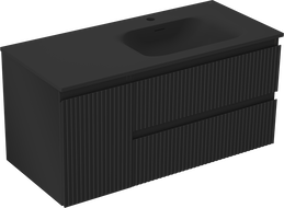 Mexen Rivel meuble de salle de bain 120 cm avec lavabo Vela à droite, 2S, 1D, rainuré, noir mat - 91A23-10047-3-BBFFF71-W23P71