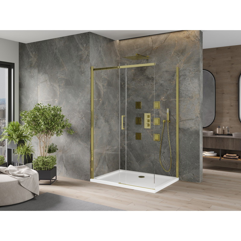 Mexen Omega cabine de douche coulissante 130 x 80 cm, transparente, or + receveur plat - 825-130-080-50-00-4010