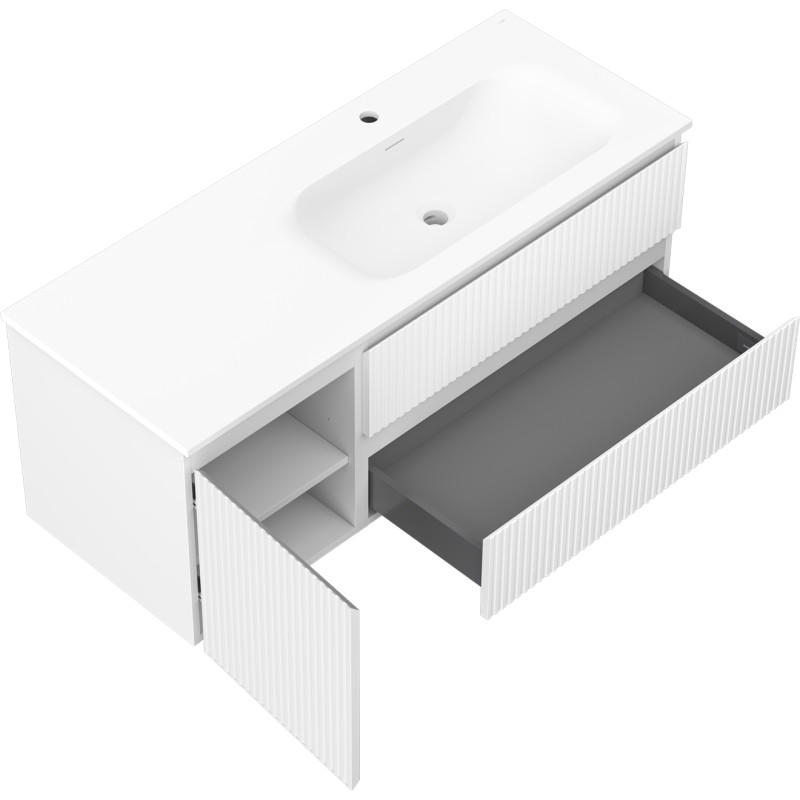 Mexen Rivel armoire de salle de bains 120 cm avec lavabo Vela droit, 2T, 1P, nervurée, blanc mat - 91A23-12047-3-BBFFF01-W23P01