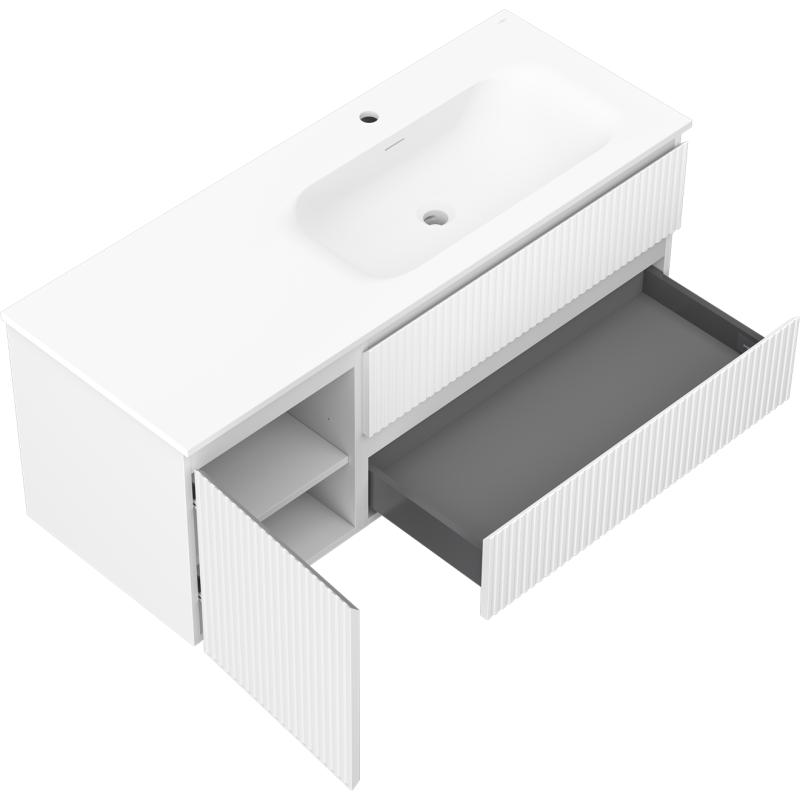 Mexen Rivel meuble de salle de bains 120 cm avec lavabo Vela droit, 2S, 1D, rainuré, blanc mat - 91A23-12047-3-BBFFF01-W23P01