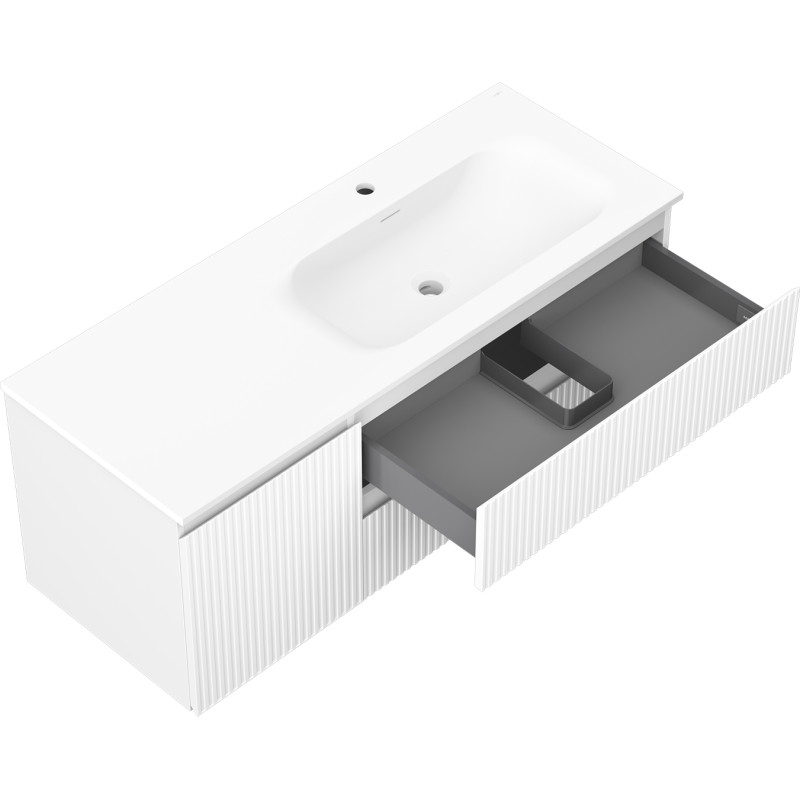 Mexen Rivel armoire de salle de bains 120 cm avec lavabo Vela droit, 2T, 1P, nervurée, blanc mat - 91A23-12047-3-BBFFF01-W23P01