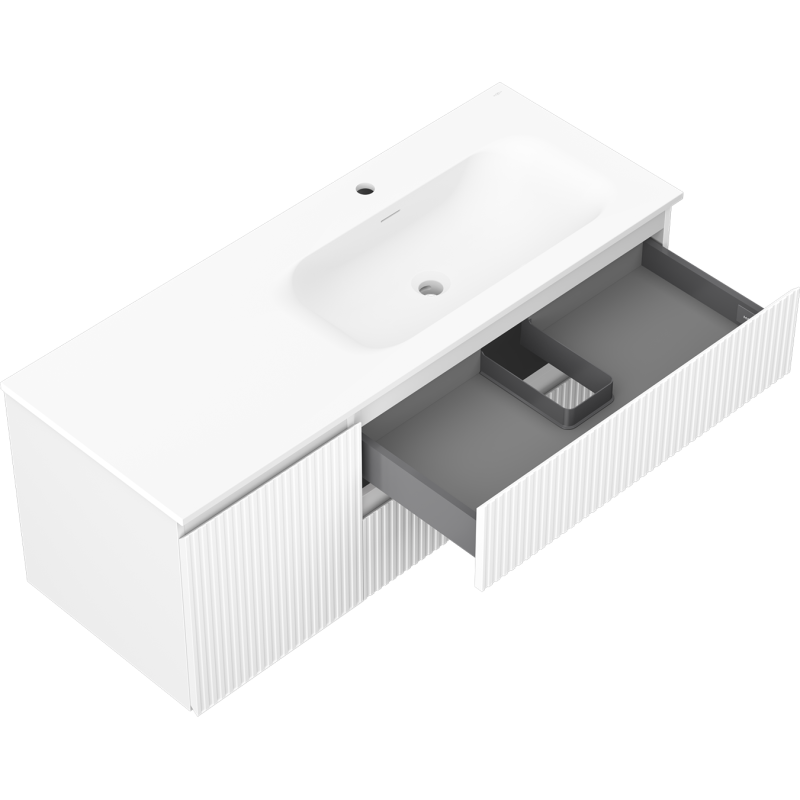 Mexen Rivel meuble de salle de bains 120 cm avec lavabo Vela droit, 2S, 1D, rainuré, blanc mat - 91A23-12047-3-BBFFF01-W23P01