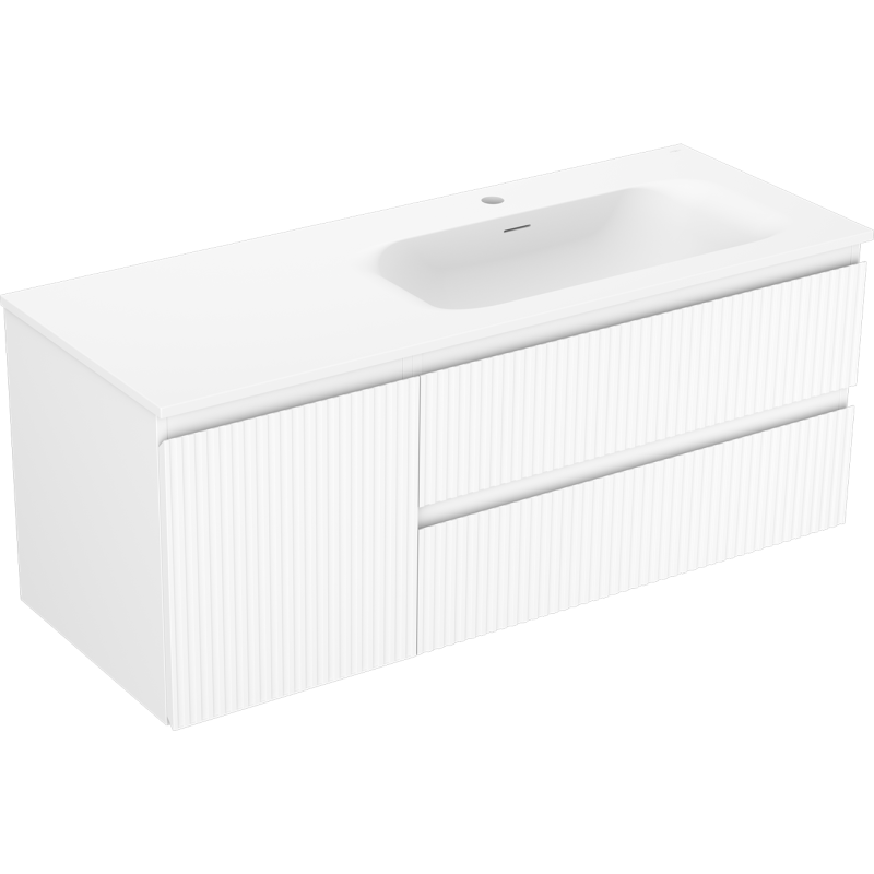 Mexen Rivel meuble de salle de bains 120 cm avec lavabo Vela droit, 2S, 1D, rainuré, blanc mat - 91A23-12047-3-BBFFF01-W23P01