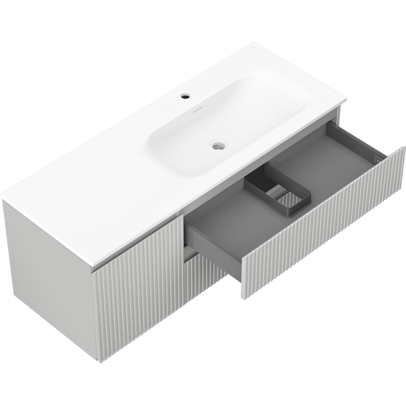 Mexen Rivel meuble de salle de bain 120 cm avec lavabo Vela à droite, 2T, 1P, rainuré, gris/blanc mat