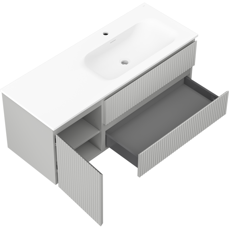 Mexen Rivel meuble de salle de bain 120 cm avec lavabo Vela à droite, 2T, 1P, rainuré, gris/blanc mat