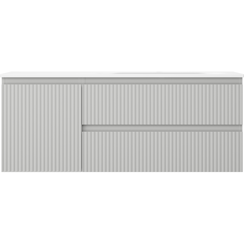 Mexen Rivel meuble de salle de bain 120 cm avec lavabo Vela à droite, 2T, 1P, rainuré, gris/blanc mat