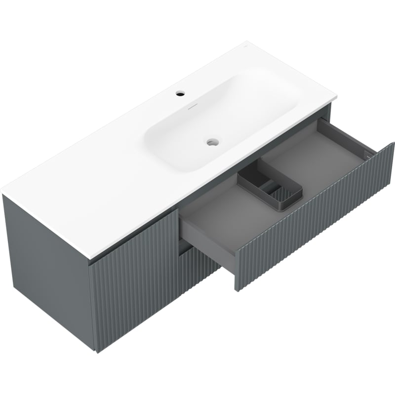 Mexen Rivel meuble de salle de bain 120 cm avec lavabo Vela à droite, 2S, 1D, rainuré, graphite/blanc mat