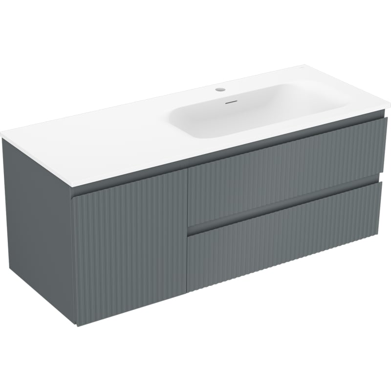 Mexen Rivel meuble de salle de bain 120 cm avec lavabo Vela à droite, 2S, 1D, rainuré, graphite/blanc mat