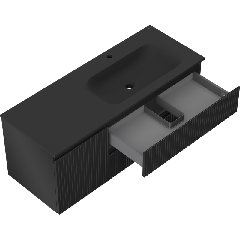 Mexen Rivel meuble de salle de bain 120 cm avec lavabo Vela à droite, 2S, 1D, rainuré, noir mat - 91A23-12047-3-BBFFF71-W23P71