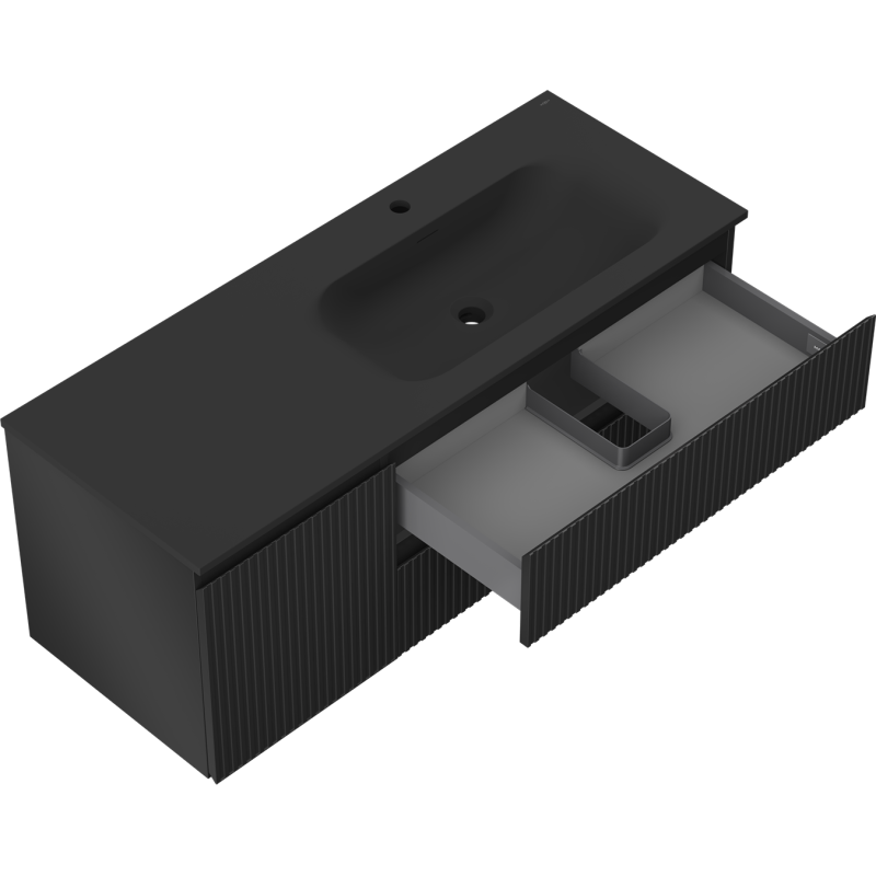 Mexen Rivel meuble de salle de bain 120 cm avec lavabo Vela droit, 2S, 1D, rainuré, noir mat - 91A23-12047-3-BBFFF71-W23P71
