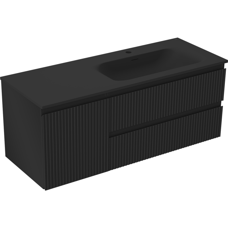 Mexen Rivel meuble de salle de bain 120 cm avec lavabo Vela droit, 2S, 1D, rainuré, noir mat - 91A23-12047-3-BBFFF71-W23P71