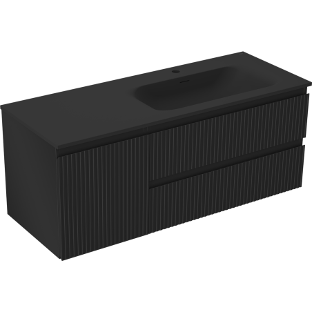 Mexen Rivel meuble de salle de bain 120 cm avec lavabo Vela droit, 2S, 1D, rainuré, noir mat - 91A23-12047-3-BBFFF71-W23P71