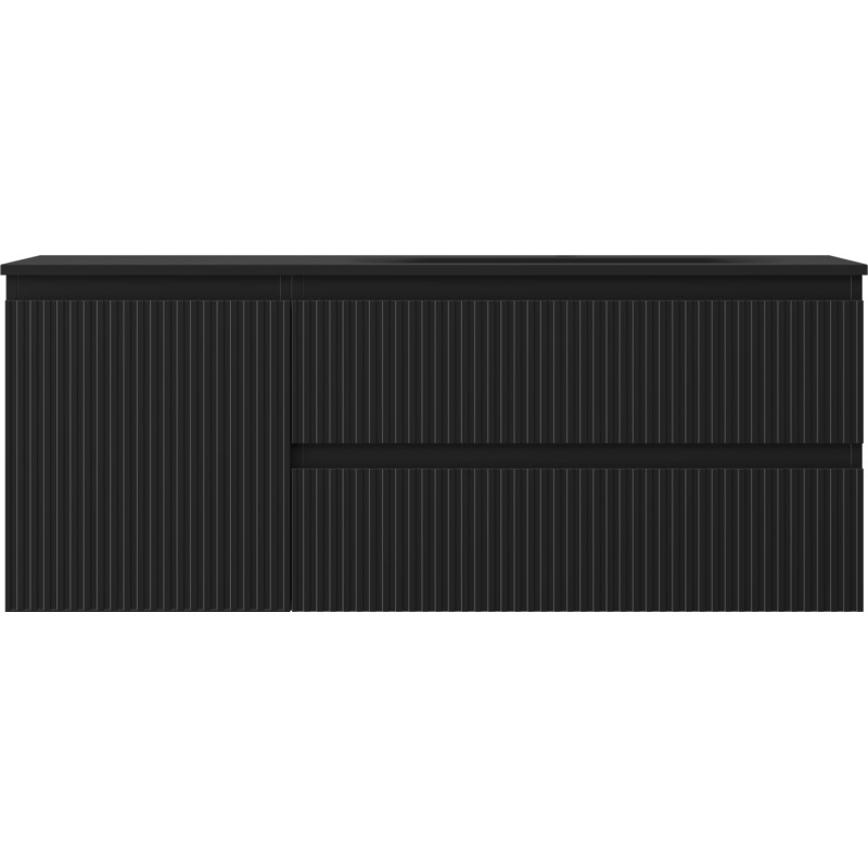 Mexen Rivel meuble de salle de bain 120 cm avec lavabo Vela à droite, 2S, 1D, rainuré, noir mat - 91A23-12047-3-BBFFF71-W23P71