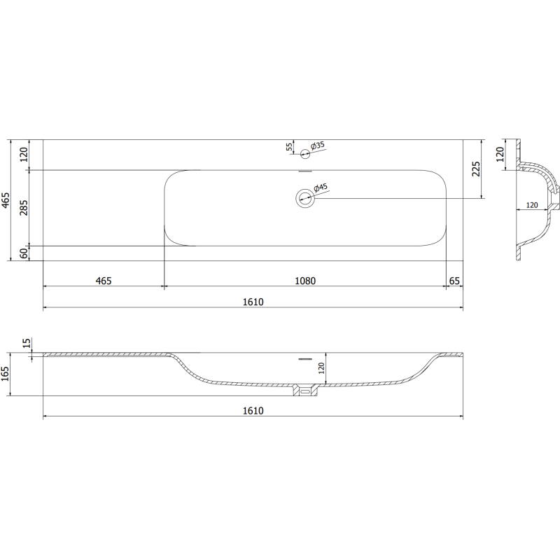 Mexen Rivel Armoire de salle de bain 160 cm avec lavabo Vela à droite, 2S, 1D, rainurée, blanc mat