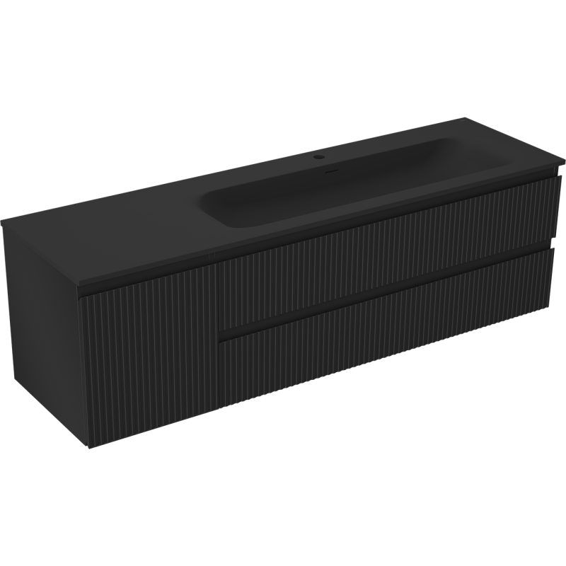 Mexen Rivel meuble de salle de bain 160 cm avec lavabo Vela droit, 2S, 1D, cannelé, noir mat - 91A23-16047-3-BBFFF71-W23P71