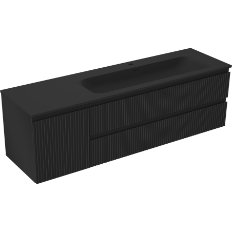 Mexen Rivel meuble de salle de bain 160 cm avec lavabo Vela droit, 2S, 1D, cannelé, noir mat - 91A23-16047-3-BBFFF71-W23P71