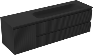 Mexen Rivel meuble de salle de bain 160 cm avec lavabo Vela droit, 2S, 1D, cannelé, noir mat - 91A23-16047-3-BBFFF71-W23P71