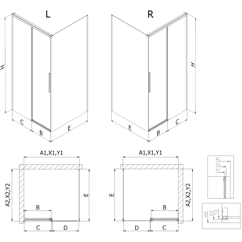 Mexen Rox cabine de douche coulissante gauche 140 x 80 cm, cadre noir, noir - 8C2-140-080-70-70-L