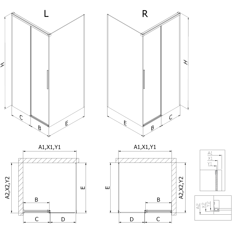 Mexen Rox cabine de douche coulissante 160 x 85 cm, transparent, métal canon - 8C2-160-085-95-00