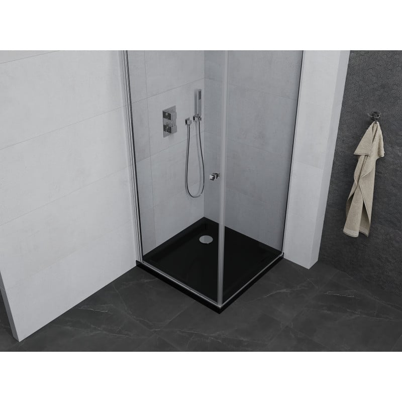 Mexen Pretoria cabine de douche pivotante 70 x 70 cm, transparent, chrome + receveur Flat, noir - 852-070-070-01-00-4070