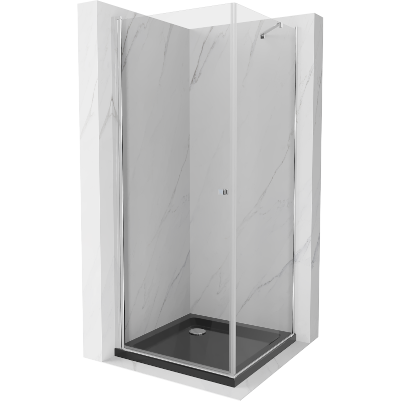 Mexen Pretoria cabine de douche pivotante 70 x 70 cm, transparent, chromé + bac Flat, noir - 852-070-070-01-00-4070