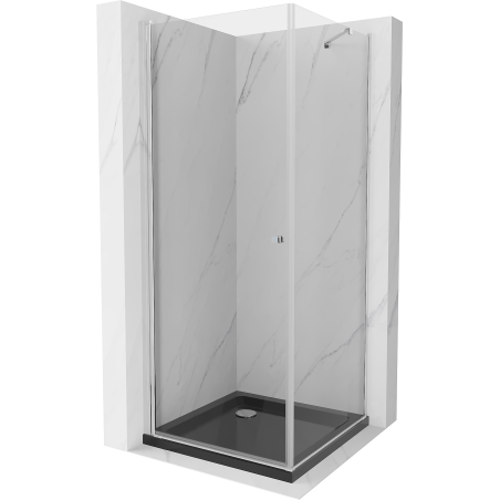Mexen Pretoria cabine de douche pivotante 70 x 70 cm, transparent, chromé + bac Flat, noir - 852-070-070-01-00-4070