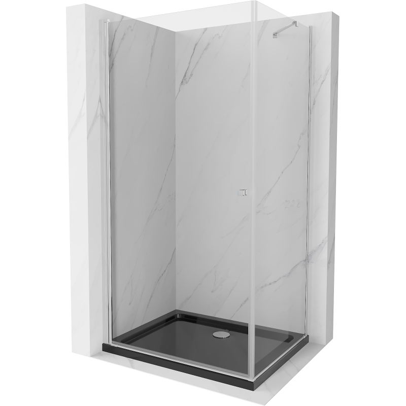 Mexen Pretoria cabine de douche battante 70 x 90 cm, transparent, chromé + receveur Flat, noir - 852-070-090-01-00-4070