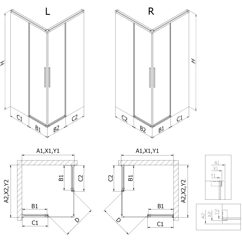 Mexen Rox Duo cabine de douche coulissante 120 x 75 cm, transparente, or brossé - 8C2D-120-075-55-00