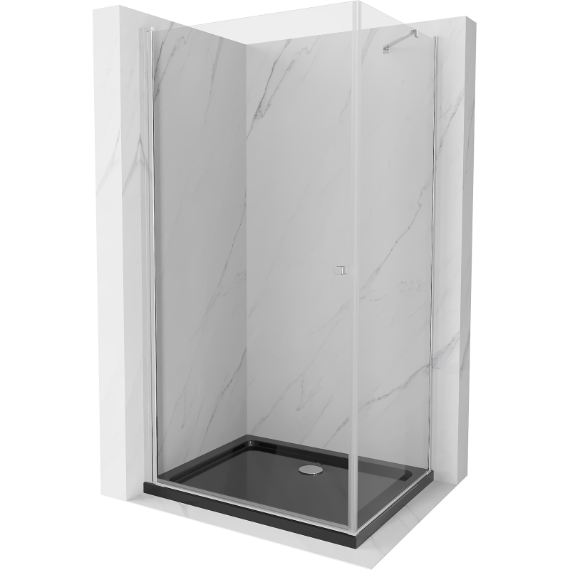 Mexen Pretoria cabine de douche pivotante 80 x 70 cm, transparent, chrome + receveur Flat, noir - 852-080-070-01-00-4070