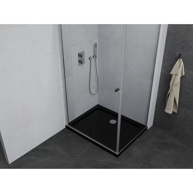 Mexen Pretoria cabine de douche pivotante 80 x 70 cm, transparent, chrome + receveur plat, noir - 852-080-070-01-00-4070