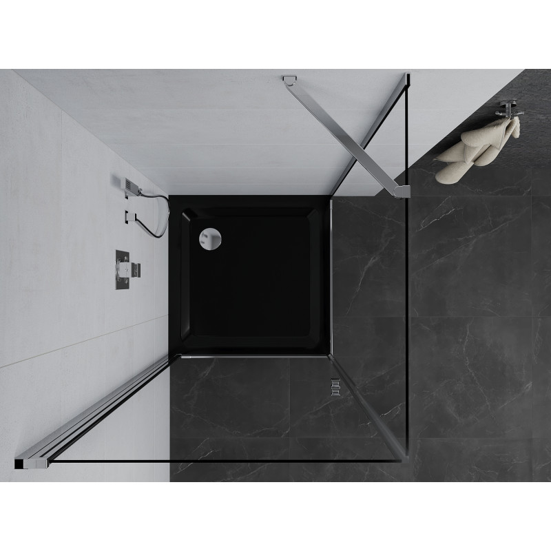 Mexen Pretoria cabine de douche pivotante 80 x 80 cm, transparente, chrome + receveur Flat, noir - 852-080-080-01-00-4070