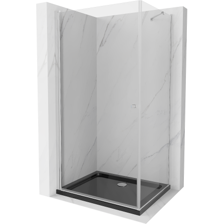 Mexen Pretoria cabine de douche pivotante 80 x 100 cm, transparent, chrome + receveur Flat, noir - 852-080-100-01-00-4070