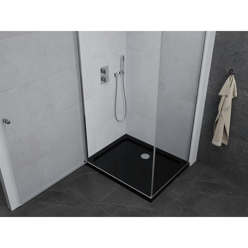 Mexen Pretoria cabine de douche pivotante 80 x 100 cm, transparent, chrome + receveur plat, noir - 852-080-100-01-00-4070